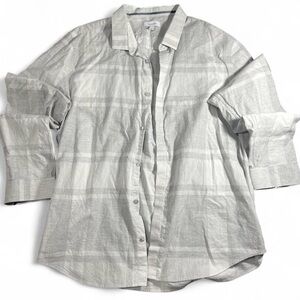 Calvin Klein Men's XL White and grey Long Sleeve Button Down Shirt